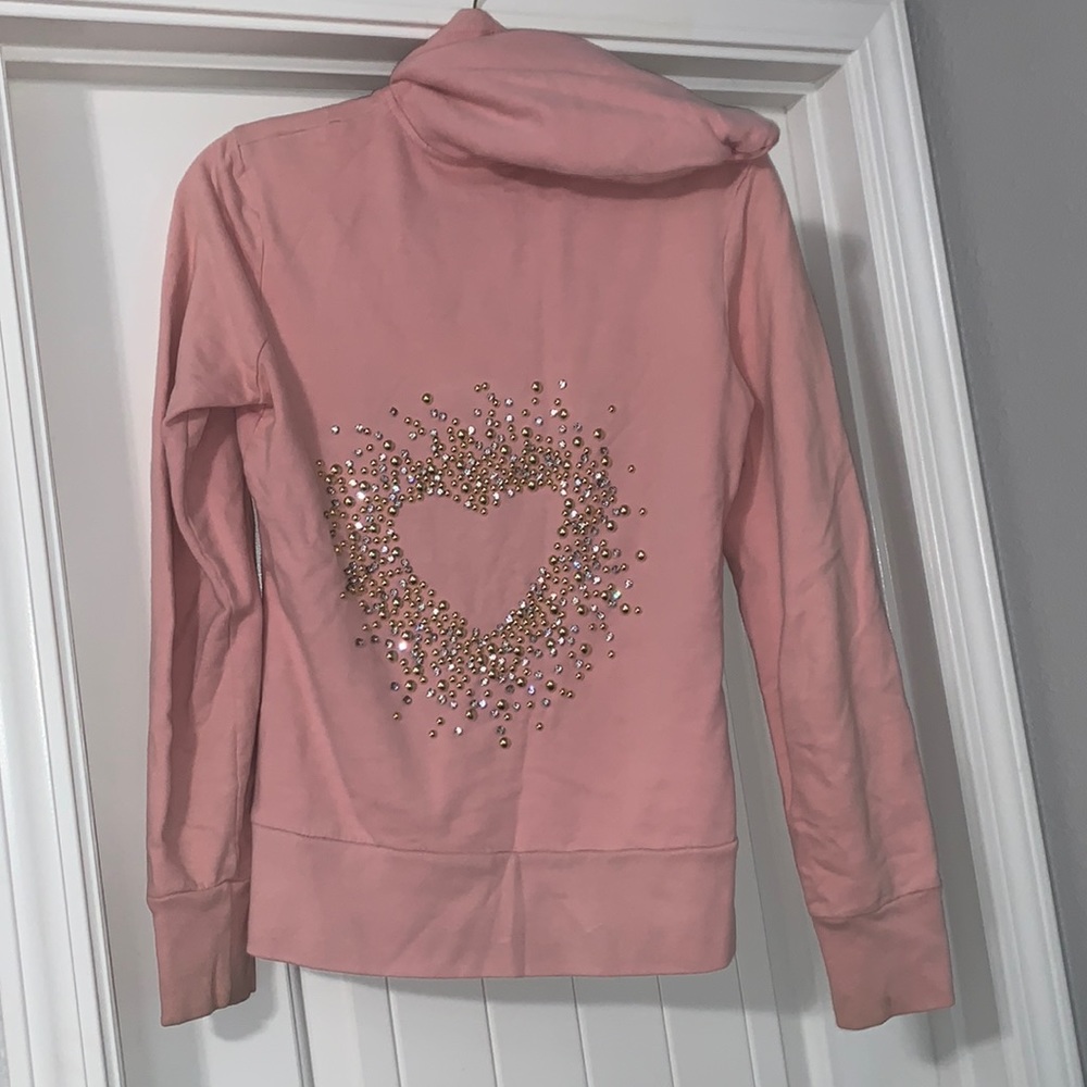 Twisted Heart studded zip up jacket in light pink